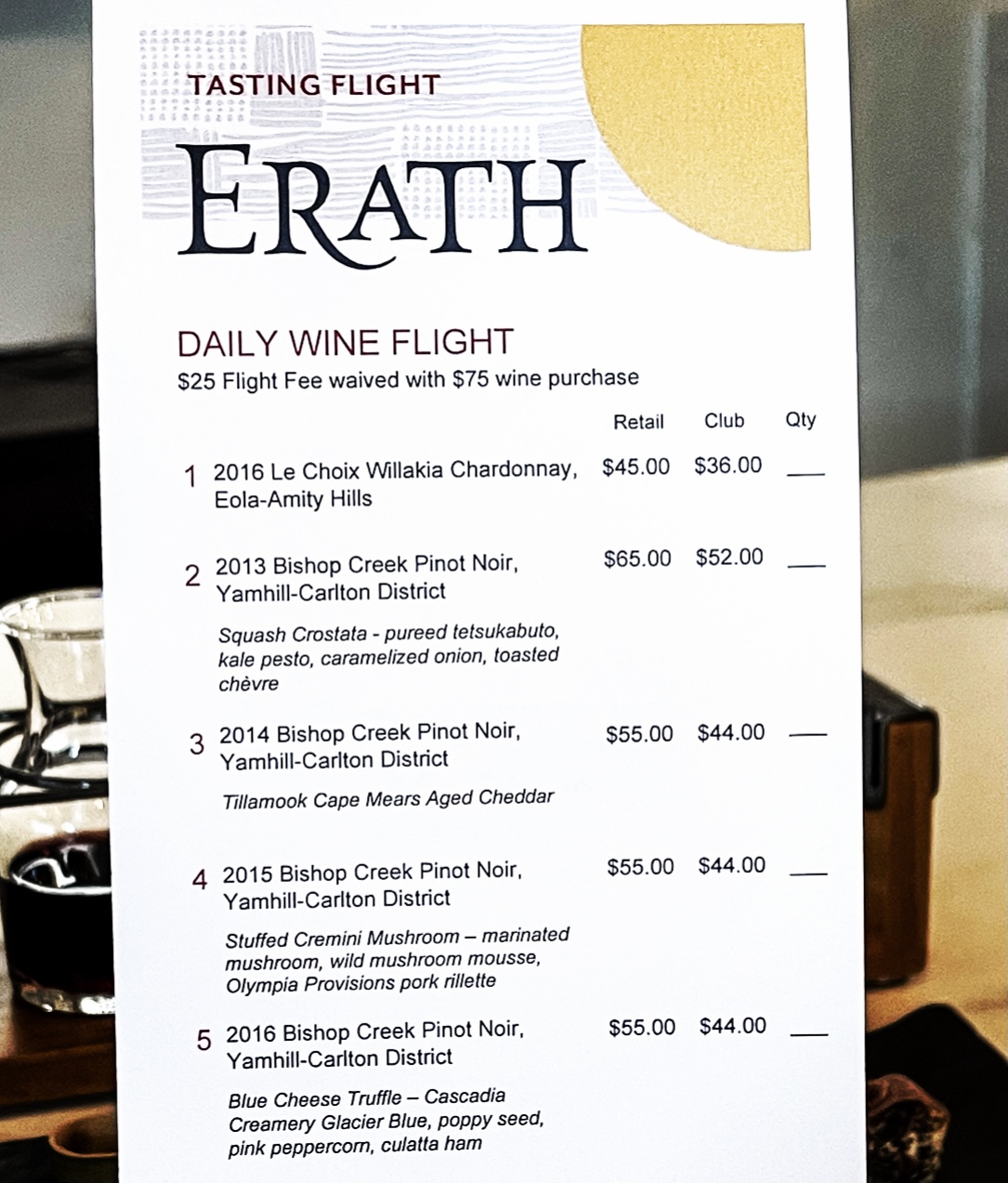 4 Year Single Vineyard Pinot Noir Vertical & 4 Amazing Bites! Erath Tasting Room Spring Wine Flight Portland, Oregon by Steven Shomler This is Culinary Treasure Culinary Treasure Network 