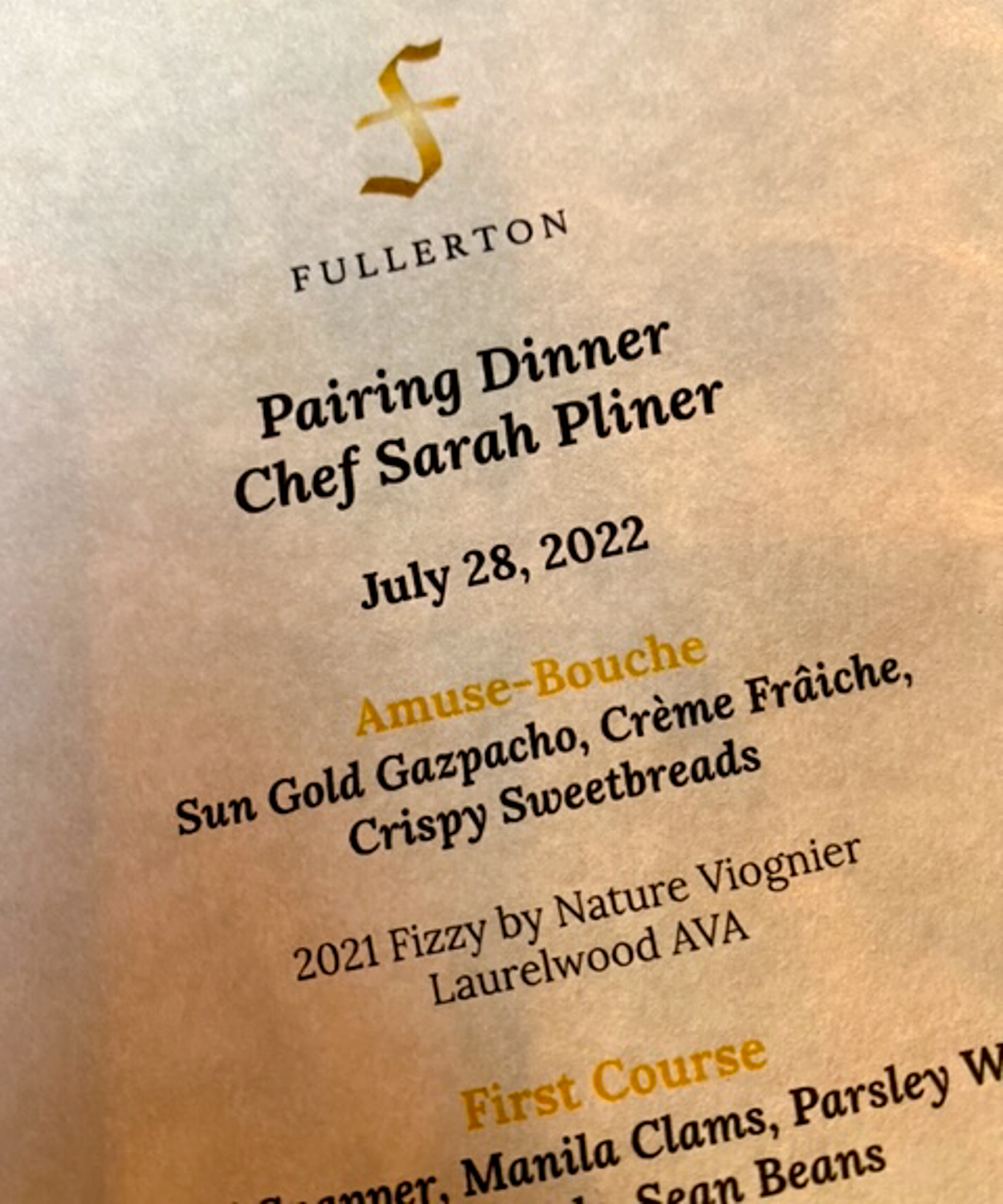 Bi-weekly Wine Pairing Dinners Featuring Chef Sarah Pliner & Fullerton Wines 