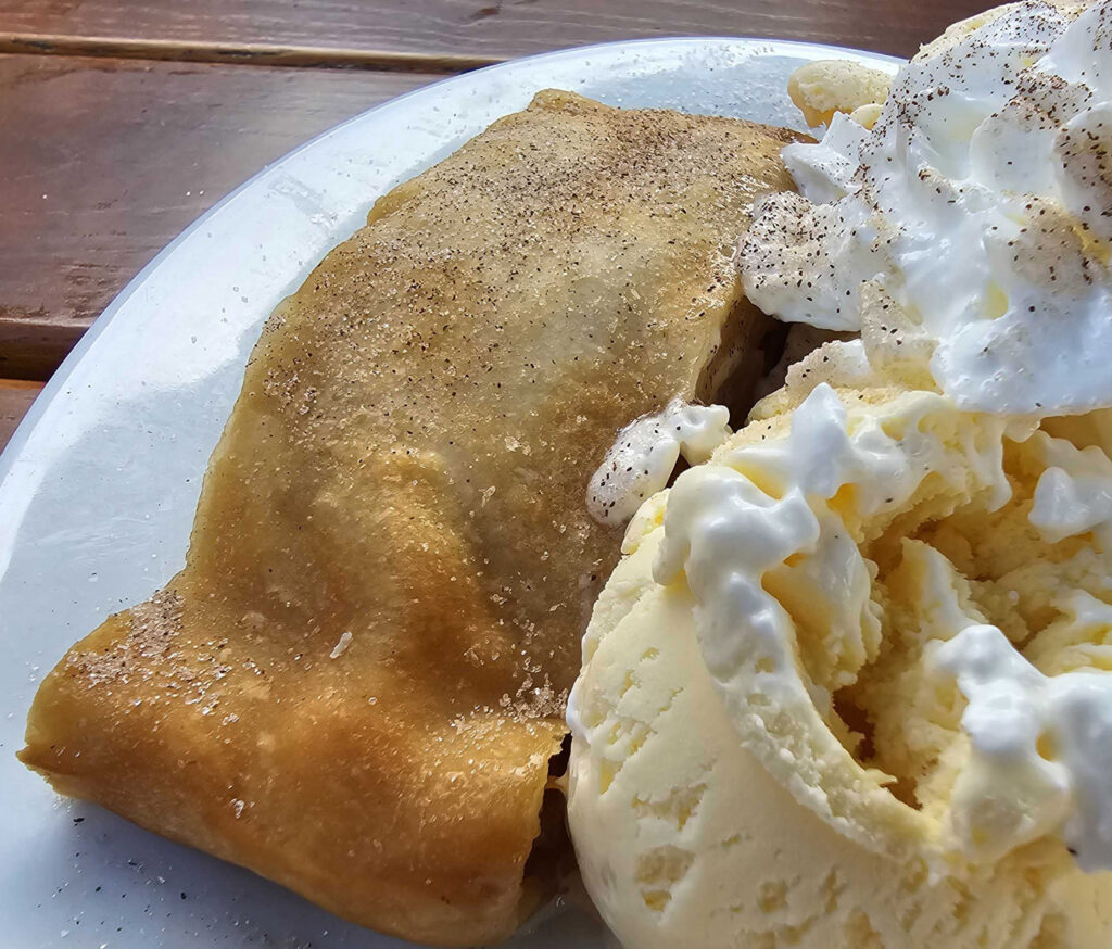 Amazing authentic apple strudel served with ice cream at Urban German Wursthaus in St Johns