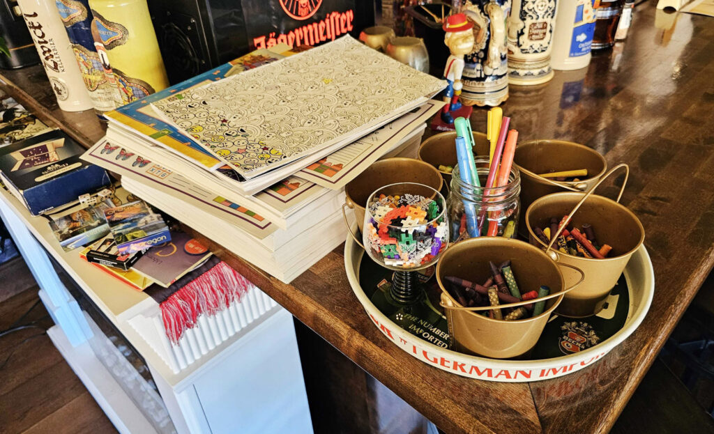 Colorables for family entertainment while dining at Urban German Wursthaus in St Johns